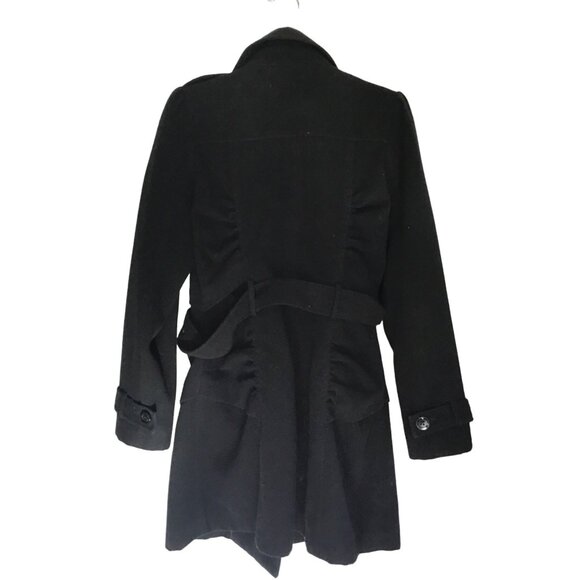 ARDEN B- WOMEN BLACK POCKETS BUTTON CLOSURE BELT TRENCH COAT JACKET SIZE MEDIUM - Picture 2 of 6